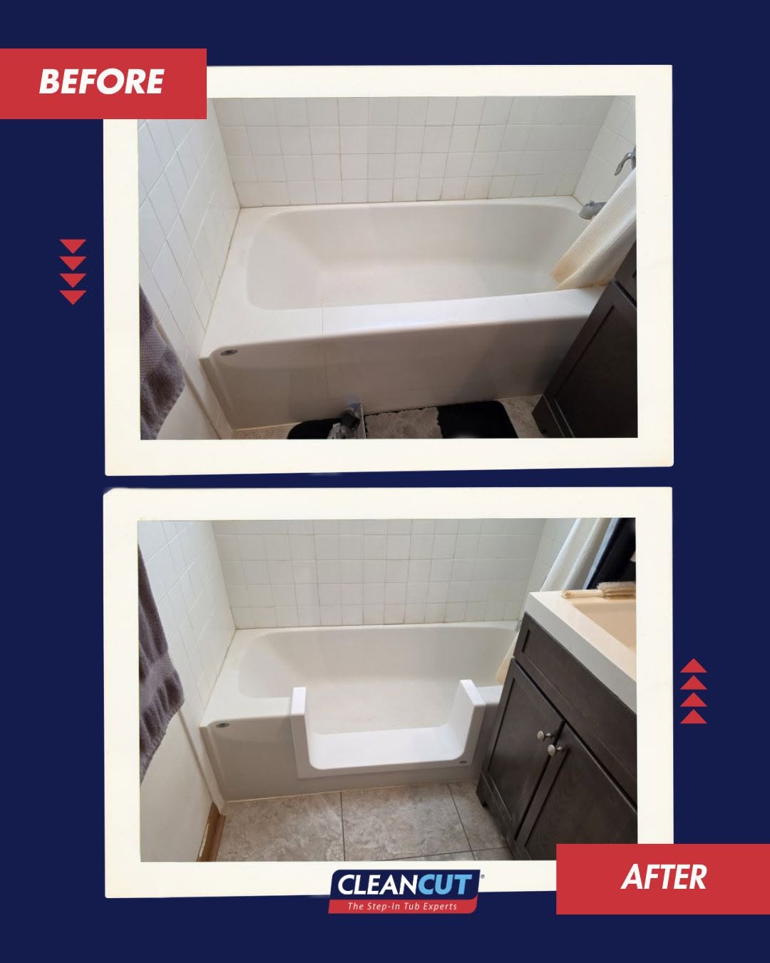 Baignoire blanche modifiée avec une ouverture CleanCut